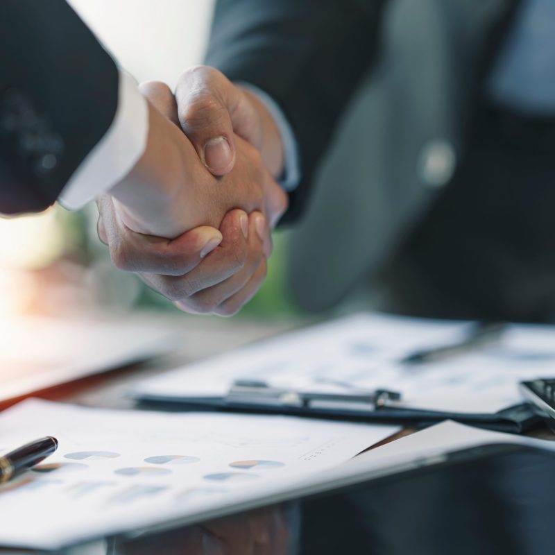 Business partnership meeting concept. businessmans handshake. Successful businessmen handshaking after good deal. Vertical, blurred background
